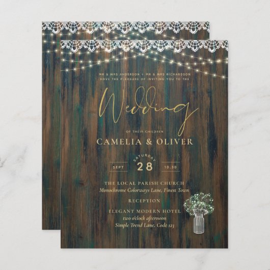 Rustikale Spitzen Gypsophila Lights Mason Jar Wedd (Vorne/Hinten)