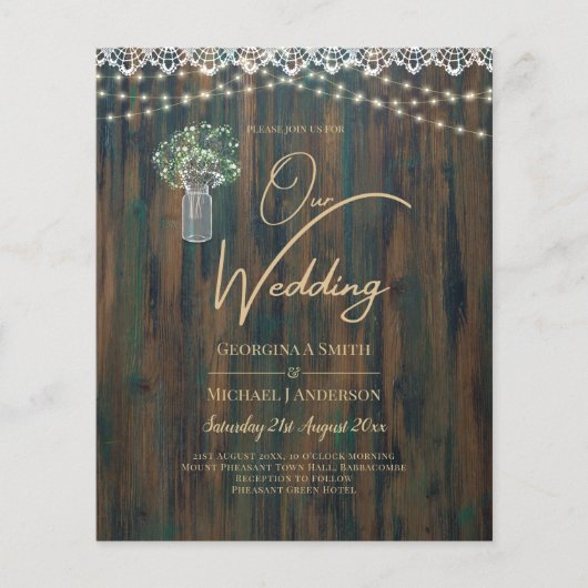 Rustikale Spitzen Gypsophila Lights Mason Jar Wedd Flyer (Vorne)