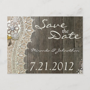 Rustikale Spitzen-Holz-Save-the-Date-Postkarten Ankündigungspostkarte