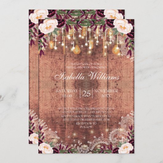 Rustikale Spitzen-Holzsägemälde |Brautparty Einladung (Vorne/Hinten)