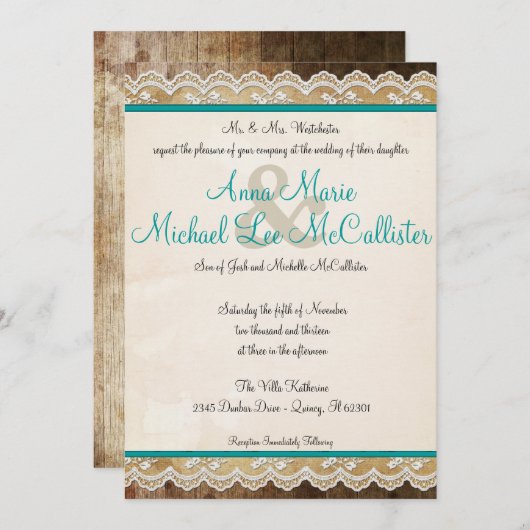 Rustikale Spitzen individuell anpassbare Farben Ho Einladung (Vorne/Hinten)