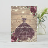 Rustikale Spitzen, Lichter, Kleid, Rose Holz Quinc Einladung (Stehend Vorderseite)