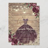 Rustikale Spitzen, Lichter, Kleid, Rose Holz Quinc Einladung (Vorne/Hinten)