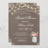 Rustikale Spitzen Lichter Mason Jar Brautparty Einladung (Vorne/Hinten)