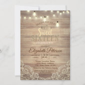 Rustikale Spitzen, Lichter, Tiara, Sweet 16 Party Einladung (Vorderseite)