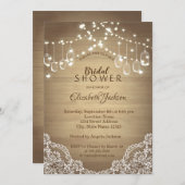 Rustikale Spitzen, Mason Jar, String Lights Einladung (Vorne/Hinten)