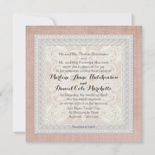 Rustikale Spitzen mit Vintagem Leinen Landschaftse Einladung (Vorderseite)