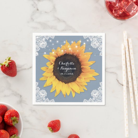 Rustikale Spitzen Sonnenblume Dusty Blue Wedding Serviette (Beispiel)