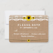 Rustikale Spitzen, Sun-Blume, Burlap Wedding RSVP (Vorderseite)