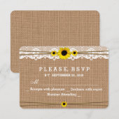 Rustikale Spitzen, Sun-Blume, Burlap Wedding RSVP Karte (Vorne/Hinten)
