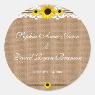Rustikale Spitzen, Sun-Blume, Hochzeit nach Maß Runder Aufkleber
