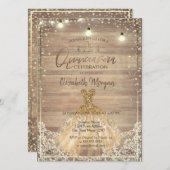 Rustikale Spitzen, Tiara, Lichter, Kleid Holz Quin Einladung (Vorne/Hinten)