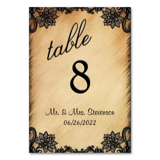 Rustikale Spitzen-Tischnummer Tischnummer (Rückseite)