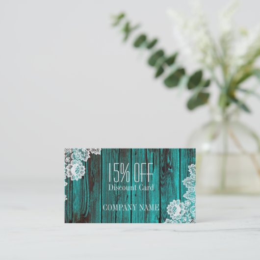 rustikale Spitzen türkisblaue Scheunenholzrabatt Rabattkarte (Stehend Vorderseite)