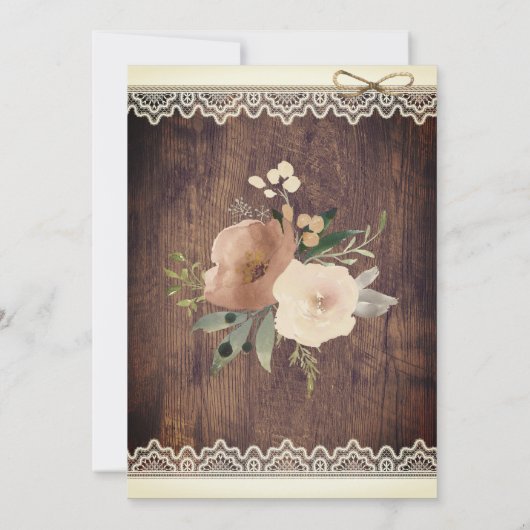 Rustikale Spitzen & Twine | Floral Mason Jar Baby Einladung (Rückseite)