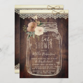 Rustikale Spitzen & Twine | Floral Mason Jar Baby Einladung (Vorne/Hinten)