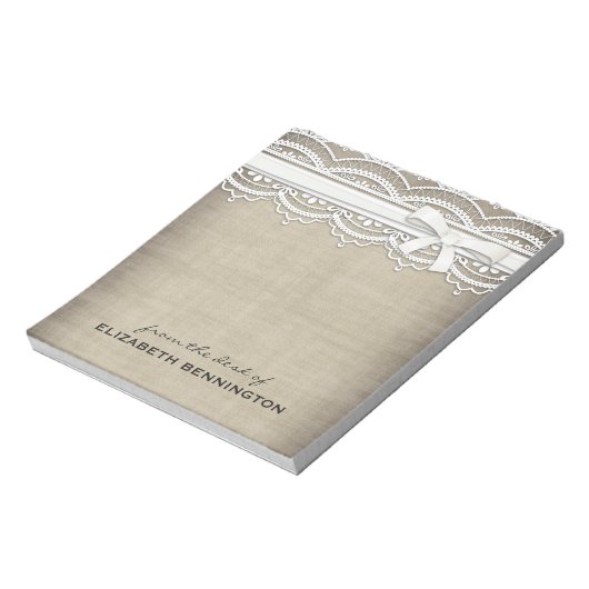 Rustikale Spitzen und Burlap sind Personalisiert f Notizblock (Rotiert)