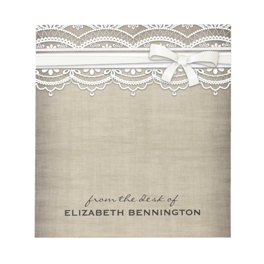 Rustikale Spitzen und Burlap sind Personalisiert f Notizblock (Vorderseite)