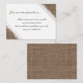 Rustikale Spitzen und Burlap-Sitzplätze vorbehalte Platzkarte (Vorne/Hinten)