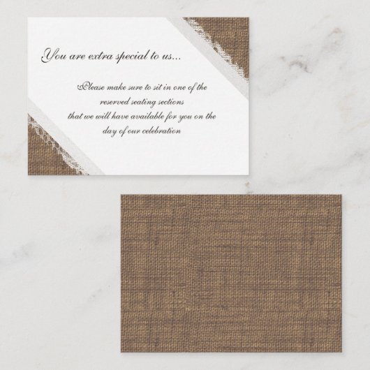 Rustikale Spitzen und Burlap-Sitzplätze vorbehalte Platzkarte (Vorne/Hinten)