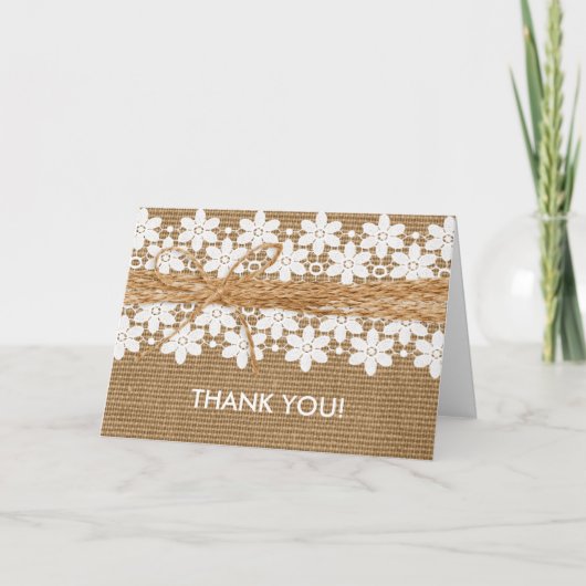 Rustikale Spitzen und Burlap Wedding Dankeschön Ka Dankeskarte (Vorderseite)