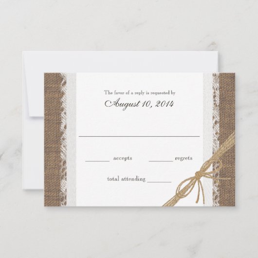 Rustikale Spitzen und Burlap Wedding RSVP Karte (Vorderseite)