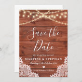 Rustikale Spitzen- und Feenlampen Save the Date Einladung (Vorne/Hinten)