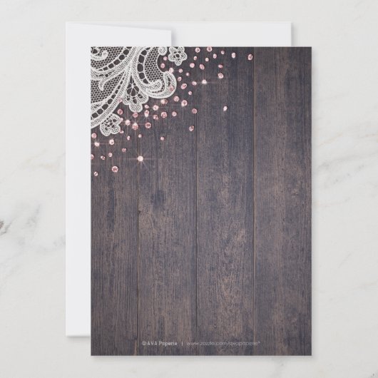 Rustikale Spitzen und Glitzer aus Holz, rot, Brau Einladung (Rückseite)