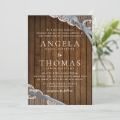 Rustikale Spitzen- und Holzhochzeit Einladung (Stehend Vorderseite)