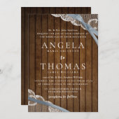 Rustikale Spitzen- und Holzhochzeit Einladung (Vorne/Hinten)