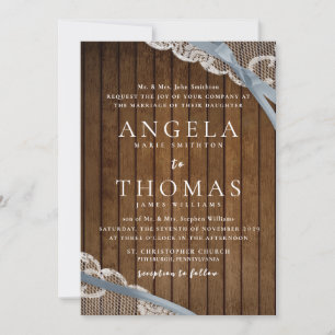 Rustikale Spitzen- und Holzhochzeit Einladung
