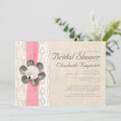 Rustikale Spitzen- und Perlendusche Einladungen (Stehend Vorderseite)