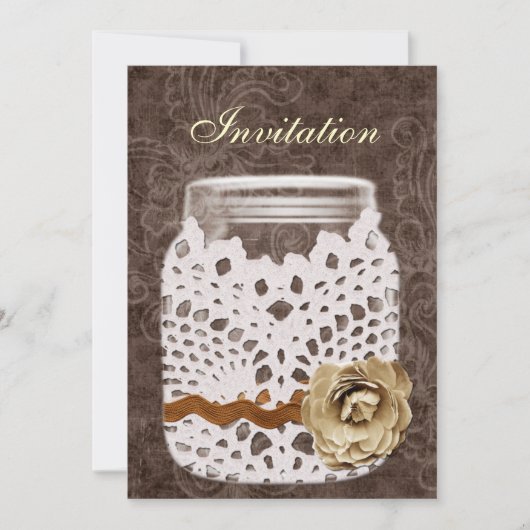 Rustikale Spitzen wrapped Mason Jar Wedding Einladung (Vorderseite)