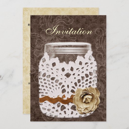 Rustikale Spitzen wrapped Mason Jar Wedding Einladung (Vorne/Hinten)