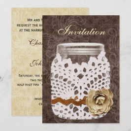 Rustikale Spitzen wrapped Mason Jar Wedding Einladung