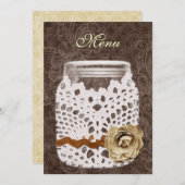 Rustikale Spitzen wrapped Mason Jar Wedding Menükarte (Vorne/Hinten)