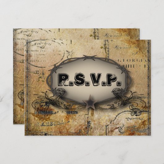 rustikale Stacheldraht Western Cowboy Hochzeit Einladungspostkarte (Vorne/Hinten)