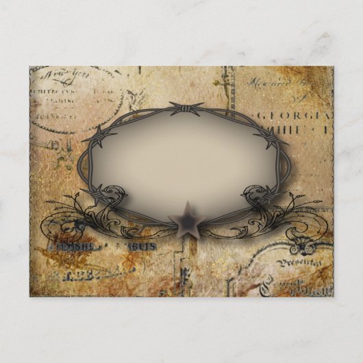 rustikale Stacheldraht Western Cowboy Hochzeit Einladungspostkarte (Rückseite)