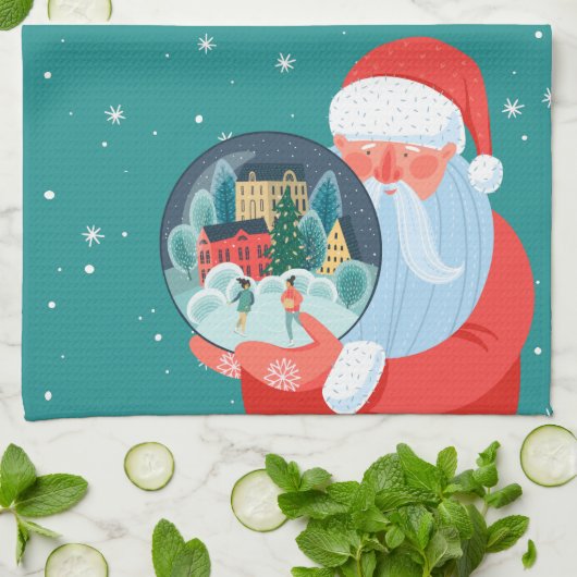 Rustikale Stadt Santa Claus Globe Geschirrtuch (Gefaltet)