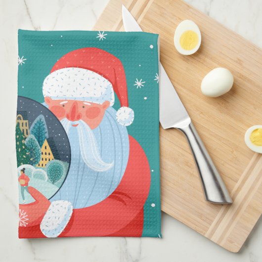 Rustikale Stadt Santa Claus Globe Geschirrtuch (Viertel Falte)
