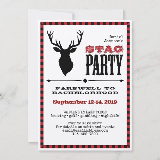 Rustikale Stag Bachelor Party Einladung (Vorderseite)