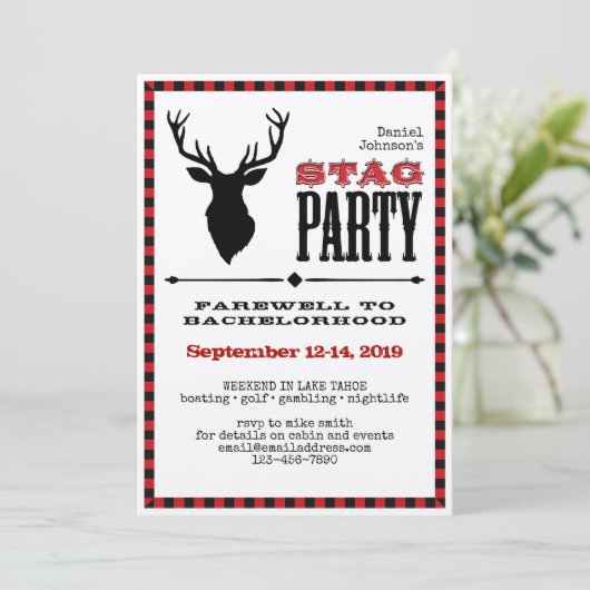 Rustikale Stag Bachelor Party Einladung (Stehend Vorderseite)