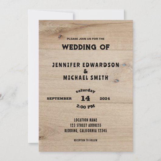 Rustikale Stallenholz-Hochzeit Einladung (Vorderseite)