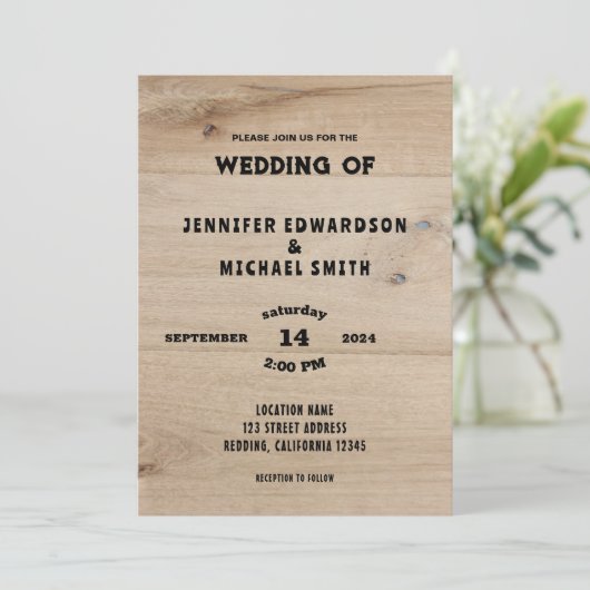 Rustikale Stallenholz-Hochzeit Einladung (Stehend Vorderseite)