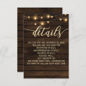 Rustikale Stallenholz-Saitenleuchten Hochzeitsdeta Begleitkarte (Vorne/Hinten)