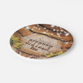 Rustikale Stallenholz-Streichelleuchten Sonnenblum Pappteller (Schrägansicht)