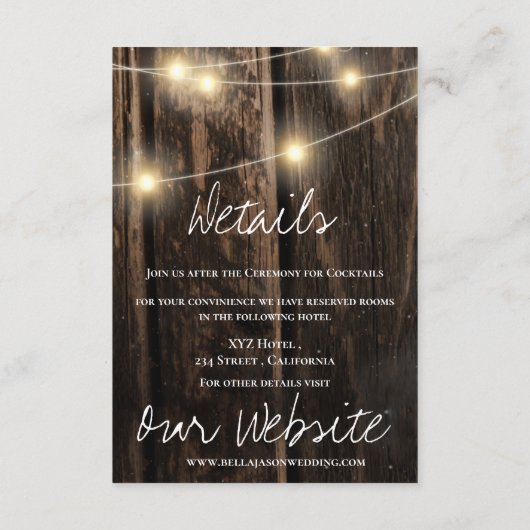 Rustikale Stallenholz-String-Lichter Hochzeiten De Begleitkarte (Rückseite)