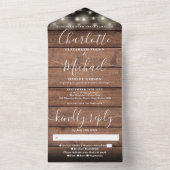 Rustikale Stallenholz-String-Lights Monogram-Hochz All In One Einladung (Innen Boden)