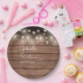 Rustikale Stallenholz-String-Lights SkriptWedding Pappteller (Party)