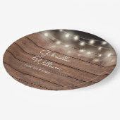 Rustikale Stallenholz-String-Lights SkriptWedding Pappteller (Schrägansicht)